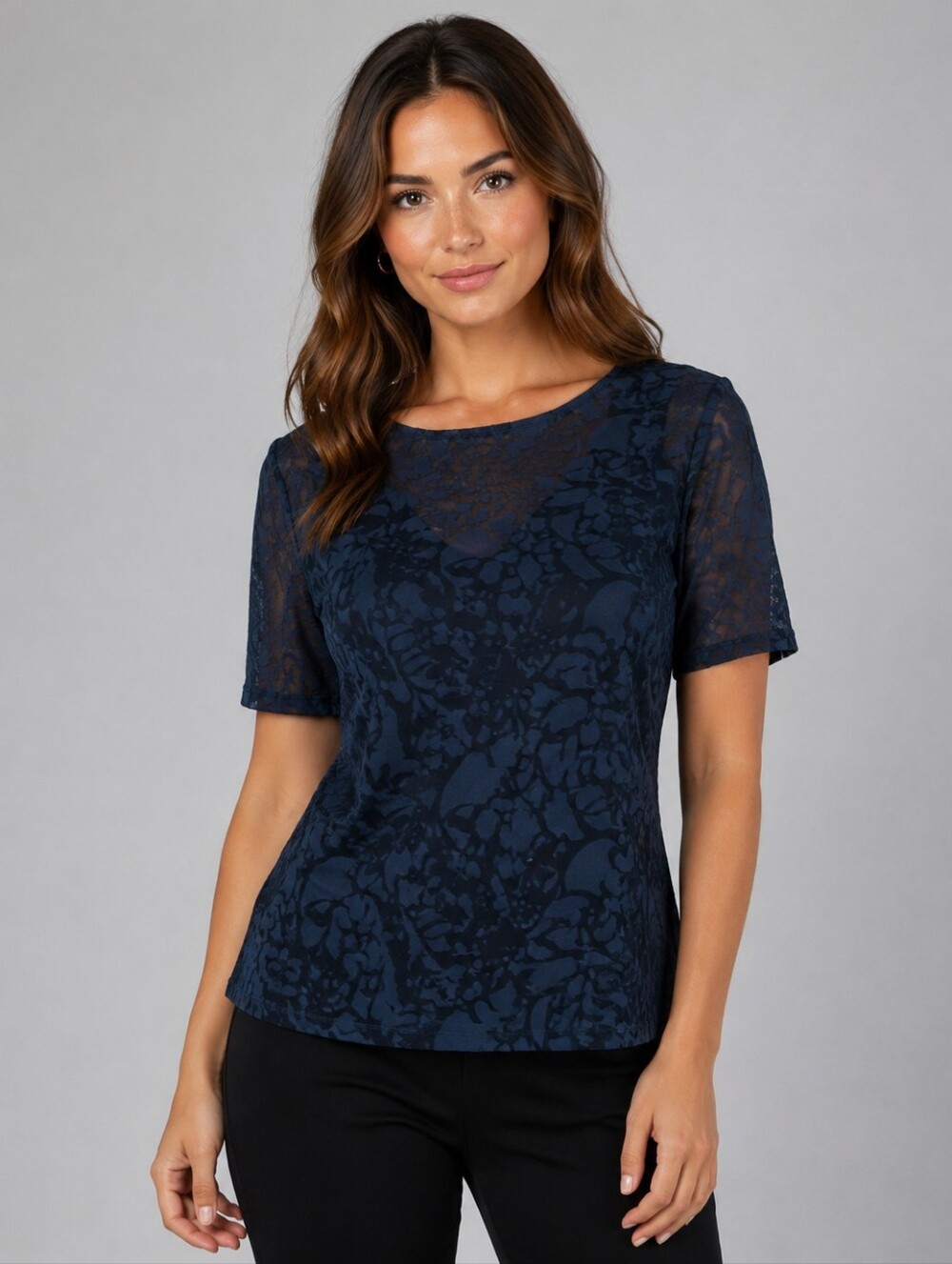 Flower Embellished Sheer Top. NEW.